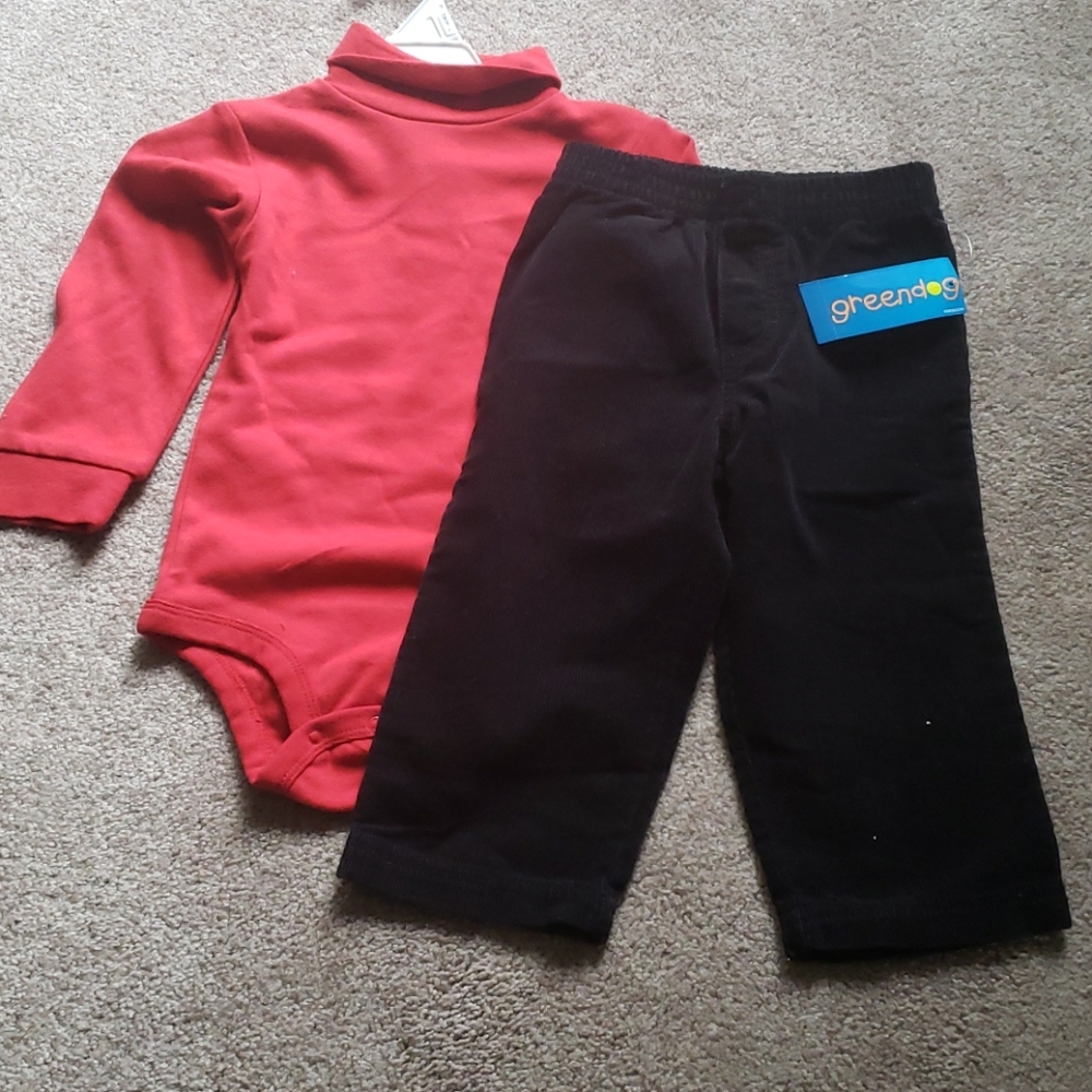 Body suit and pants set black and red 24 months